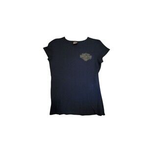 Women's Size Medium Harley Davidson Ribbed Top Black Gold Sparkly Studs Hall's